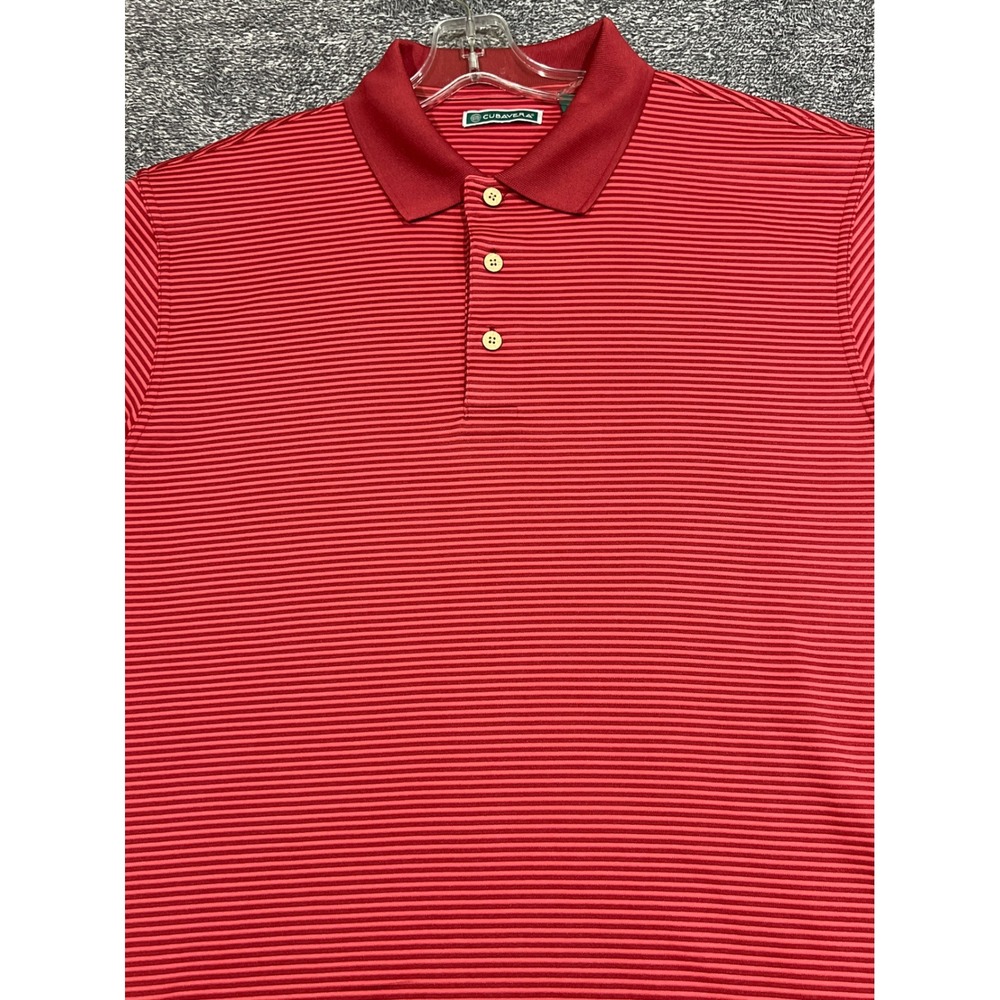 Cubavera Mens Large Red Striped Textured Short Sleeve Polo Shirt SU20623